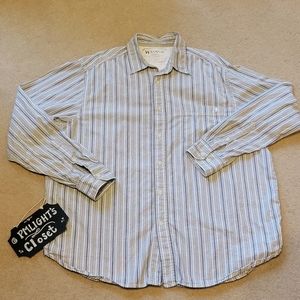 Wrangler XL Button Up Shirt Long Sleeve Brown Tan and Off White Stripes